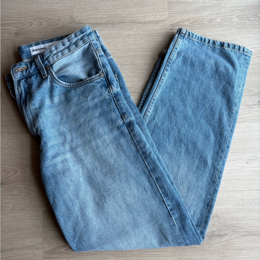 Bershka Blue Straight Jeans Timeless Style
